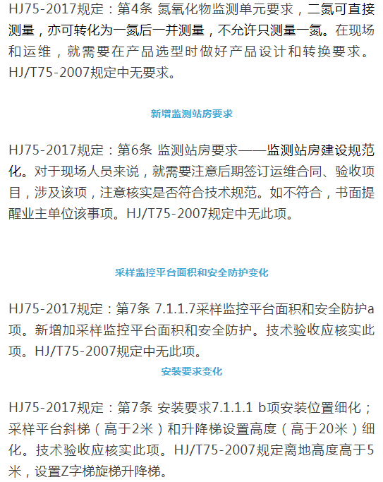 煙氣（so2，nox，顆粒物）排放連續(xù)監(jiān)測(cè)技術(shù)規(guī)范 HJ75-2017與HJ/T75-2007標(biāo)準(zhǔn)究竟有何不同